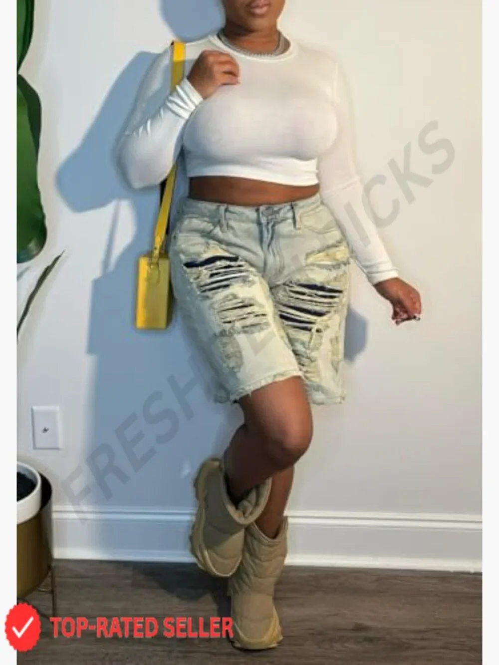 Baggy Ripped Denim Shorts High Waist Straight Wide Leg Y2K Casual Bermuda